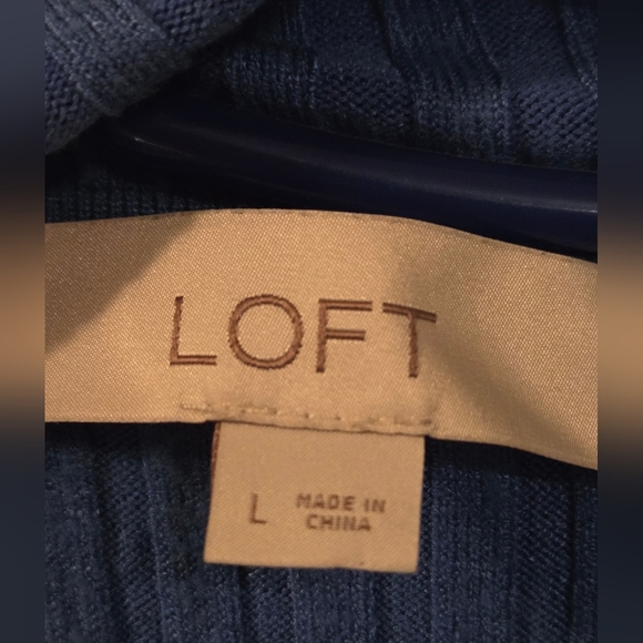 LOFT Blue And Black Ribbed Mock Neck Fitted Sweater Size Large - Picture 3 of 3